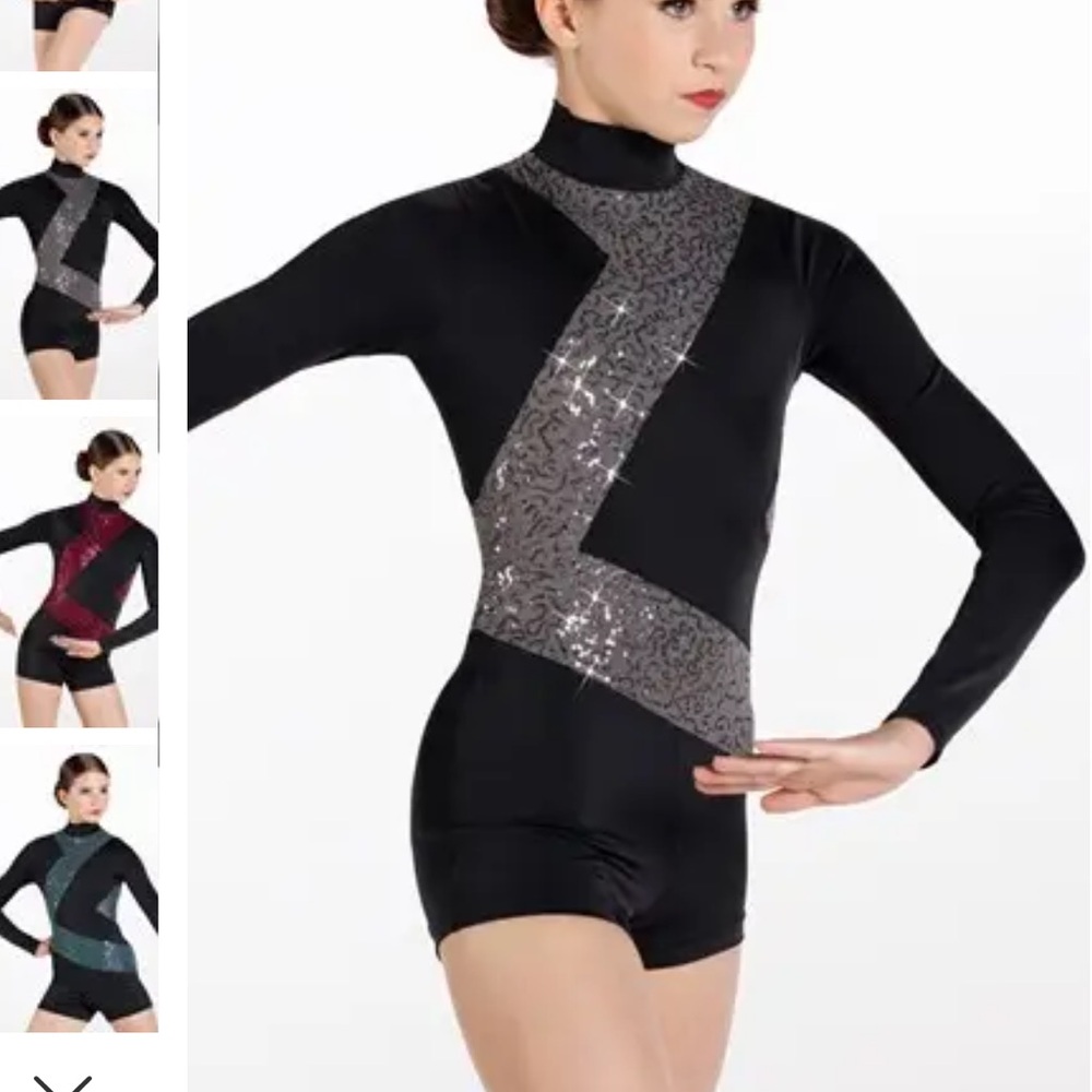 Black and Silver Girls Dance Unitard Costume - Weissman NWOT